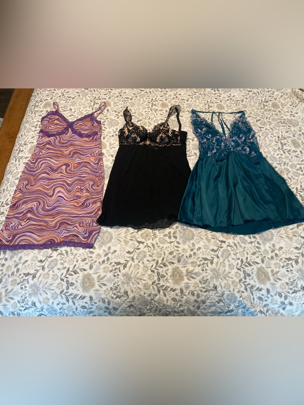 Target Three-Piece Chemise Set - Purple, Black & Teal